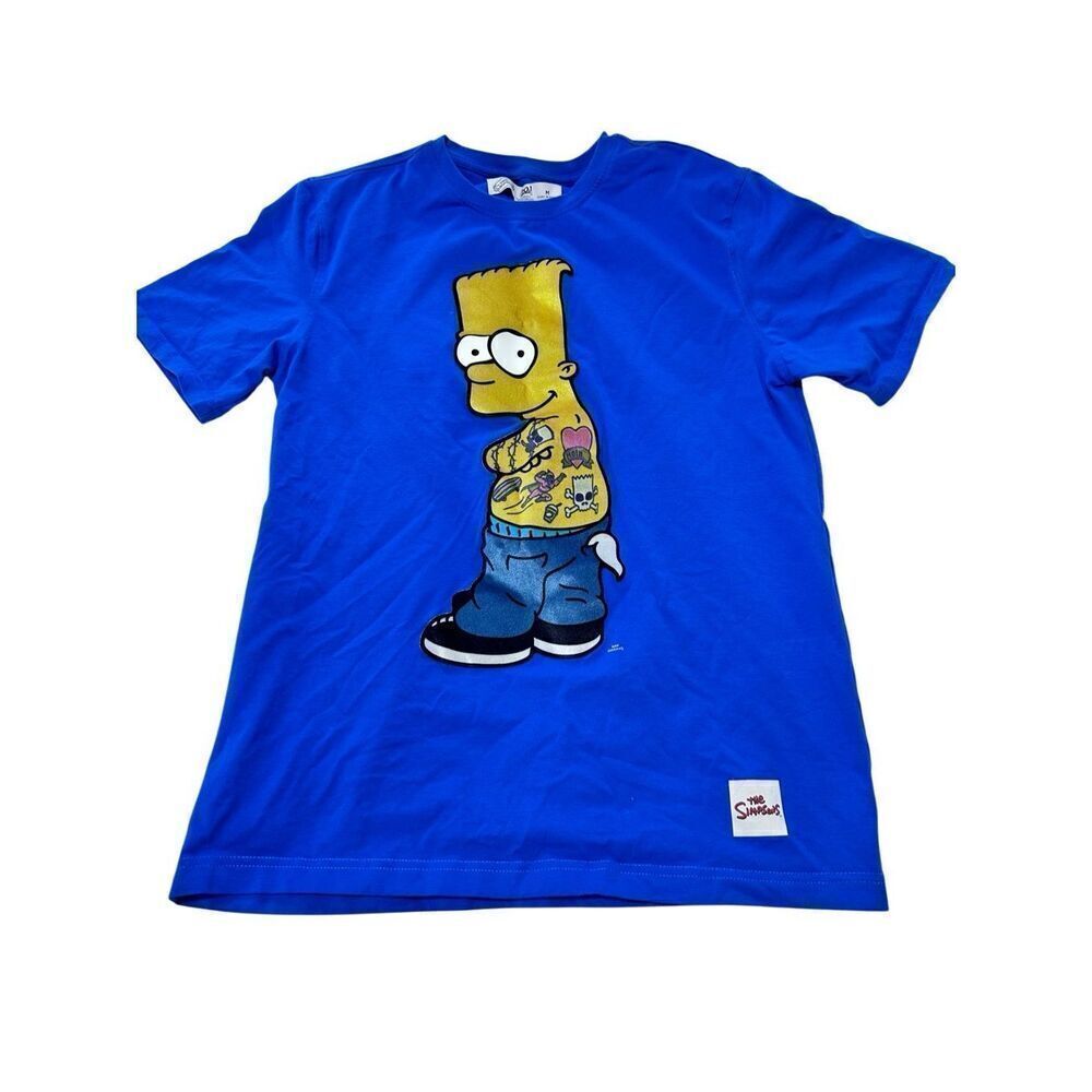 The Simpsons T Shirt Sz M Velour Patch Bart Simpson Blue A789